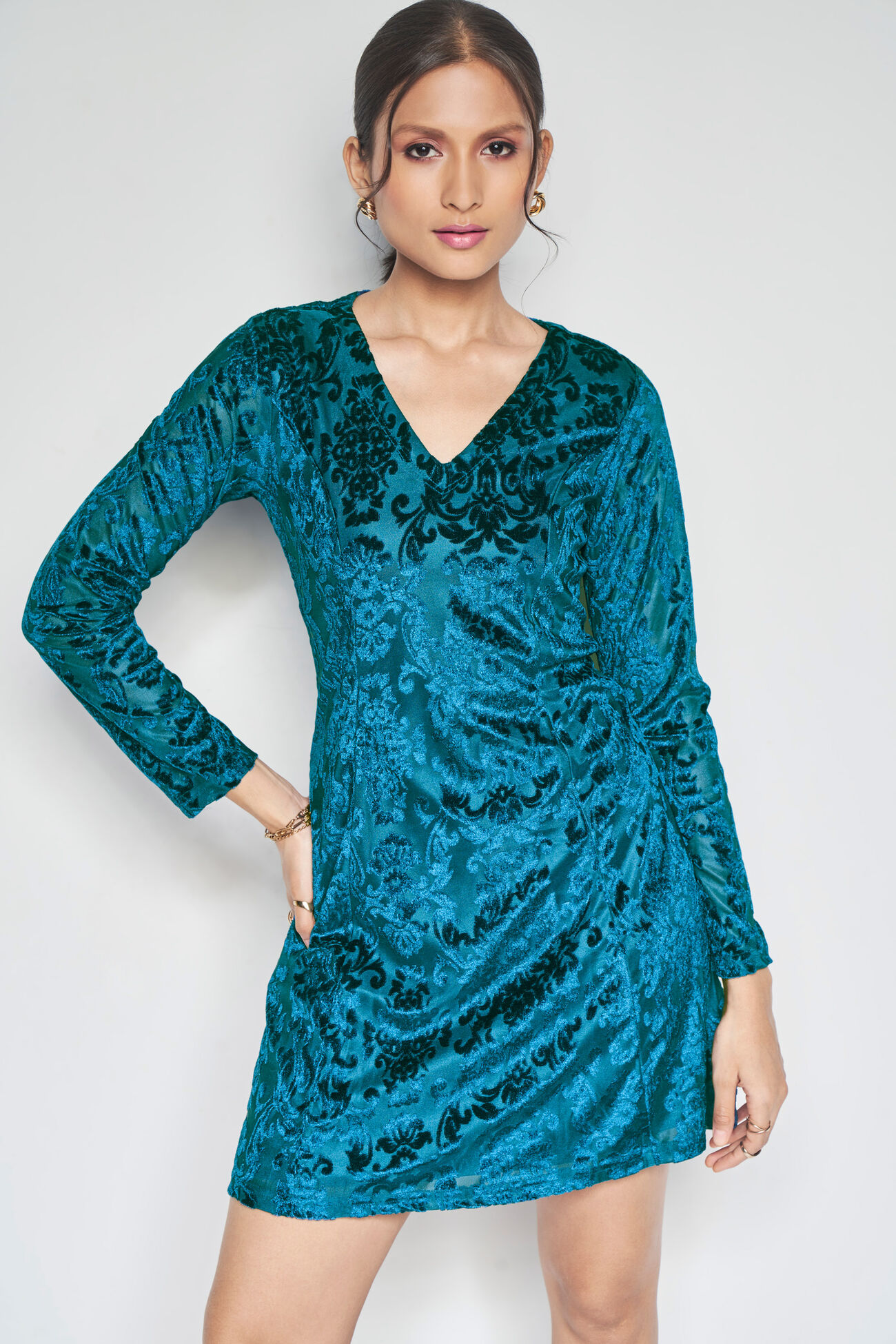 Tiana Jacquard Dress, Teal, image 5